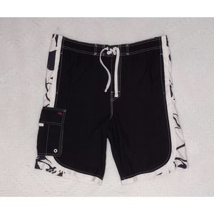 Tony Hawk swim trunks medium 38" 36" black white cargo pocket M swimming shorts